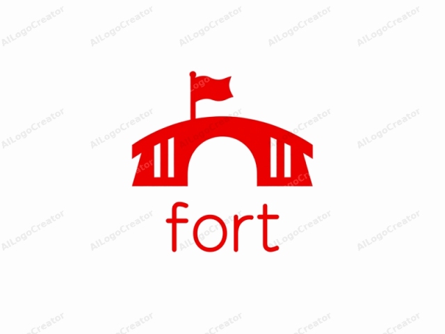 Dies ist ein digitales, rotes Silhouetten-Logo einer Brücke, das vor einem einfachen weißen Hintergrund platziert ist. Die Brücke, in einem minimalistischen Stil gezeichnet, zeichnet sich durch klare Linien und kühne Formen aus. Der Bogen der Brücke ist prominent dargestellt, mit einer leichten