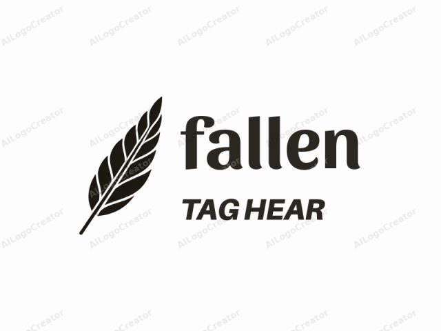 The logo image is a minimalist black and white drawing of a feather set against a plain white background. The feather is depicted in a stylized, simplified manner with clean, straight lines. The central stalk of the feather is thick and straight, taper