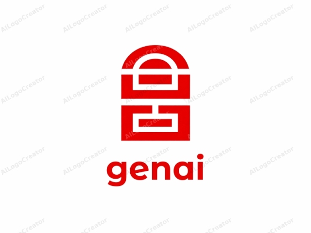This is a minimalist, geometric design logo. The image is predominantly white with a strong red hue used for the primary design elements. The logo consists of bold, thick, straight lines forming a series of geometric shapes. The main shape is a large