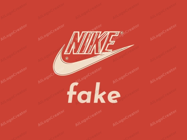 The image is a minimalist logo of the Nike brand set against a solid, deep red background. The central focus of the logo is the iconic swoosh, a distinctive curved line, rendered in a cream white color. Above the swoosh, the