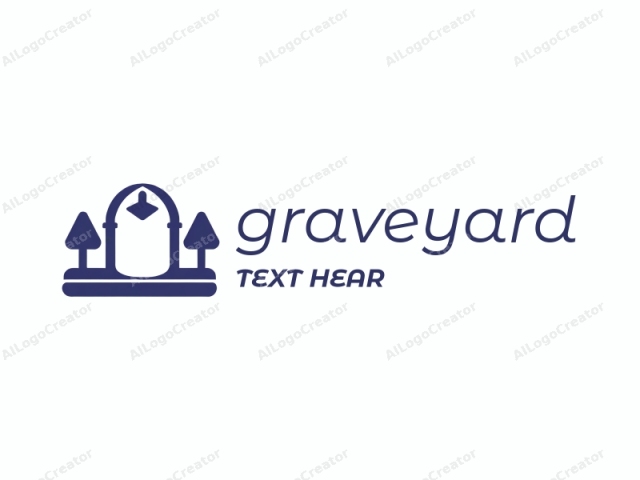 in a minimalist style. This logo, in a flat, monochromatic blue color, is a simple yet elegant illustration. It depicts an archway with a pointed top, resembling a traditional church or architectural element. The arch is the main focal point