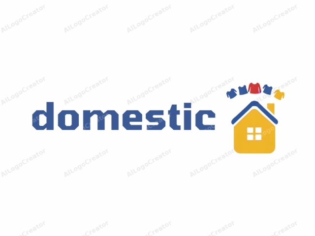 This is a simple, flat, digital logo featuring a yellow house with a white roof and a white chimney at the top-right side. The house has a rectangular shape and a symmetrical design. In the center of the house, four windows (