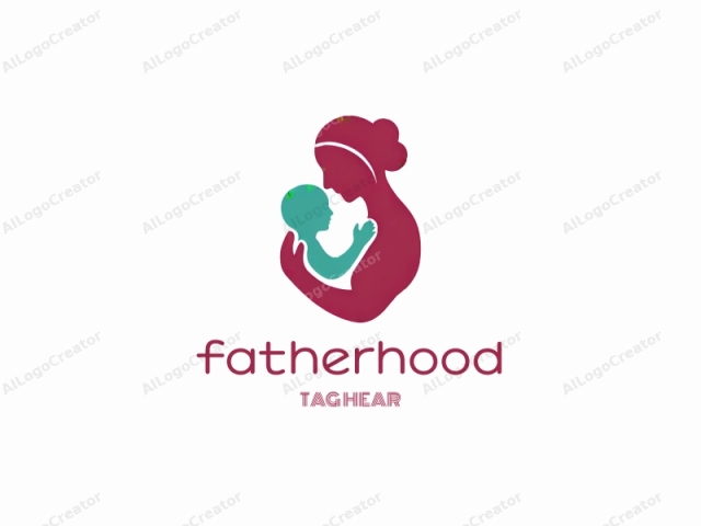 The logo features a simplified, stylized silhouette of a woman and a baby in a single composition. The woman is depicted in a solid maroon color, while the baby is rendered in a teal hue. The woman, represented as an icon,