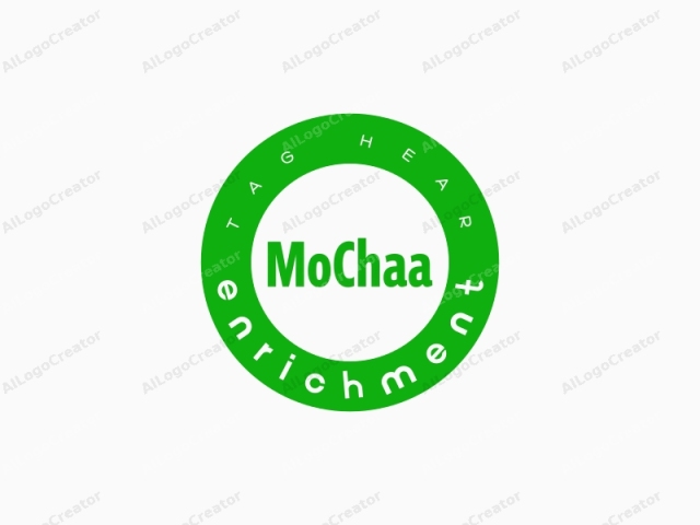 標誌圖像以大膽的無襯線字體顯示「Mocha」一詞。文字居中並佔據大部分畫面。該詞以鮮豔的純綠色書寫，在純白色背景上格外醒目。