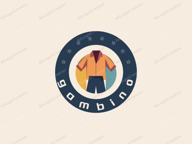 This digital drawing depicts a stylized piece of clothing, specifically a shirt and shorts, set against a plain, cream-colored background. The shirt, rendered in an abstract, flat design, features an orange hue with a darker red color on the collar