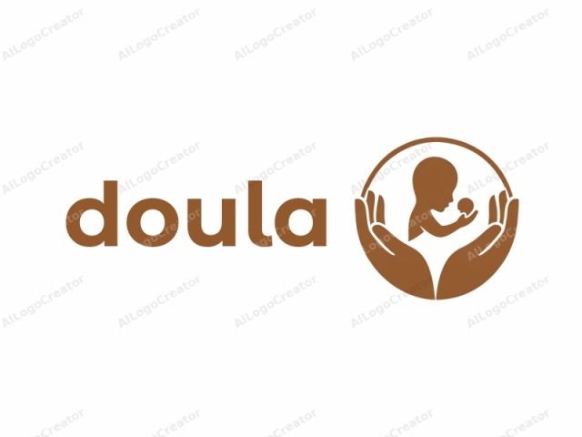 The logo is a simple, stylized graphic with a brown color palette and a white background. The central image features two hands, palm up, cupping the bottom half of a silhouette of a human fetus in the womb, with its head turned