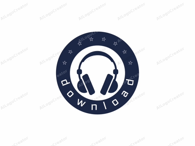 This image is a minimalist, monochromatic icon of a pair of headphones. The design is simplistic, featuring a dark blue silhouette of the headphones on a white background. The icon is centered and oriented such that the ear cups are facing forward.