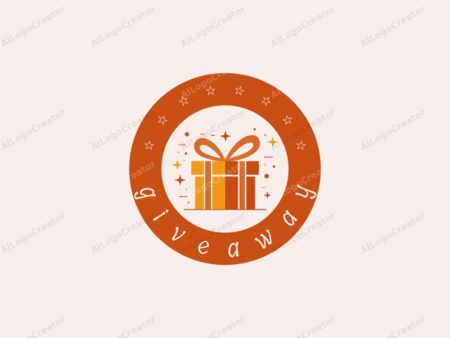 in a flat, digital style. This is a clean, minimalist digital logo illustration featuring a stylized gift box. The gift box is rendered in bright, warm colors with an orange-brown base and an orange ribbon. It has a simple, rectangular