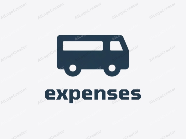 in a minimalist style. The image features a simple, dark blue silhouette of a van, centrally positioned against a plain white background. The van is depicted with basic shapes, consisting of a rectangular body, a rounded cab, and two circular windows, one