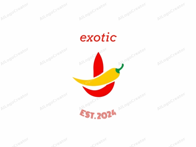 Dies ist ein einfaches, modernes Logo, das eine gelbe Chili-Schote und ein stilisiertes, rotes geschwungenes Element zeigt, beide vor einem schlichten weißen Hintergrund. Die Chili-Schote ist in einer schlanken, abstrakten Weise dargestellt, mit einer geschwungenen, glatten Form und