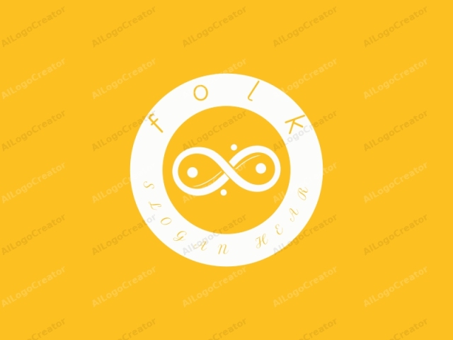 Este es un logotipo digital minimalista que consiste en un símbolo de infinito estilizado y blanco centrado en un fondo amarillo vibrante. El símbolo de infinito está diseñado con líneas suaves y curvas que forman dos círculos superpuestos, cada uno con un punto, conectados por un arco.