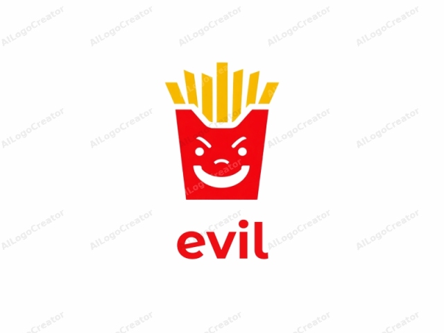 This image is a minimalist, vector-style graphic featuring a red, rectangular box with a yellow, stylized face on its upper half. The face is cartoonish and expressive, with a broad, yellow grin that curves up to reveal two pointed teeth