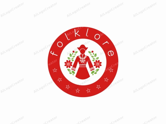 This is a stylized logo featuring a simplified representation of traditional clothing in bold red. The design depicts a garment, resembling a traditional dress or robe, with a high collar and long, loose sleeves adorned with intricate white floral patterns. The garment's