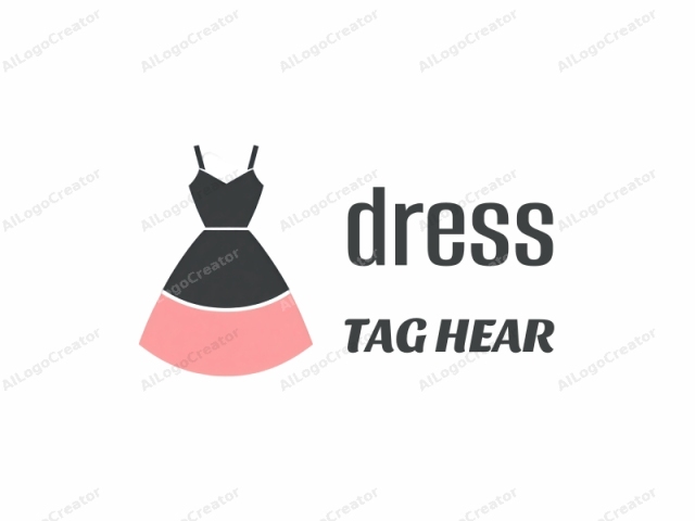 This is a minimalist, stylized logo illustration of a dress set against a plain white background. The dress is depicted in a simple, flat graphic design. It features a black bodice with thin straps and a V-shaped neckline, which is connected