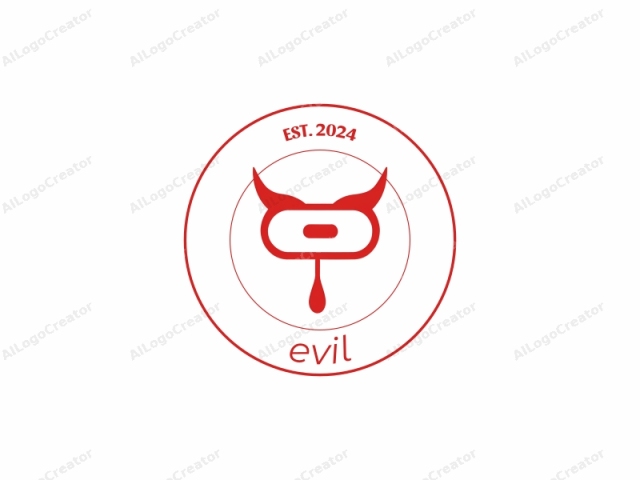 This is a digital, minimalist logo featuring a stylized, red, horned face with large, curved horns extending upward from either side, positioned centrally against a white background. The face has a circular eye shape, centrally placed, with a small