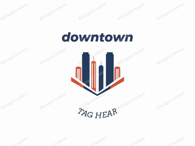 This is a digital graphic representation of a stylized cityscape. The image features three prominent skyscrapers depicted in dark blue. The tallest one, located on the left, stands at the forefront. Flanking it, another tall skyscraper is