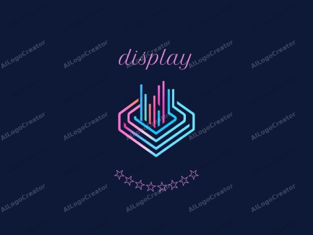 This is a digital graphic logo. The main subject is a stylized, abstract geometric shape. The logo is composed of four interconnected, thick, angular lines forming a hexagon. These lines are colored in a gradient blend of blue, pink,