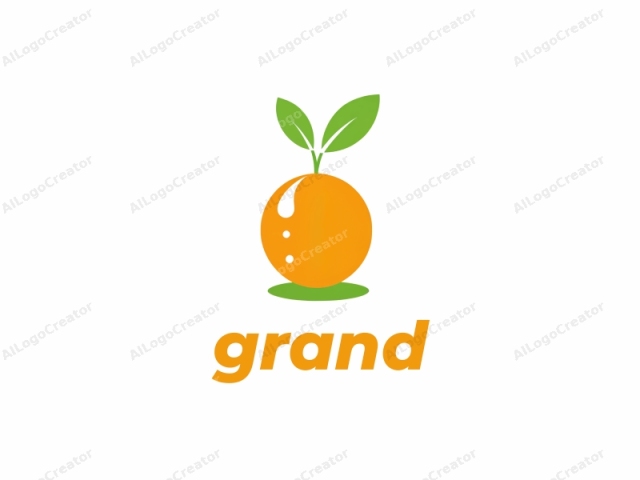 eine stilisierte, minimalistische Orange. Das Logo zeichnet sich durch ein einfaches, modernes Design aus, das eine frische und saubere Ästhetik verkörpert. Der zentrale Fokus liegt auf einer orangefarbenen Kugel mit einer glatten, glänzenden Oberfläche, die ihren lebendigen Orangeton zeigt. Zwei große grüne Blätter sprießen