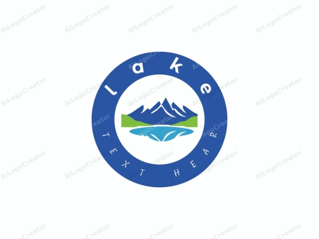 The image is a minimalist logo featuring a stylized mountain landscape with three distinct peaks rendered in a flat, two-dimensional design. The highest peak, centrally positioned, is depicted in a deep, royal blue color, giving it a sense of grandeur