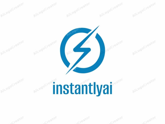 featuring a minimalist, abstract design. The logo is a stylized lightning bolt set within a blue circular ring. The blue circle is unbroken, with a smooth edge, and the lightning bolt is depicted as a jagged, diagonal line cutting through it