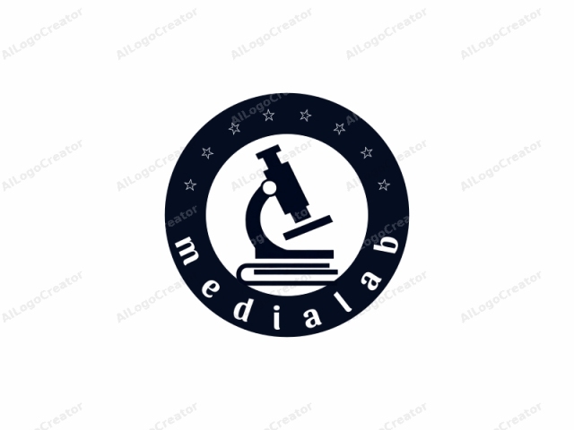 The logo is a simple, minimalist black and white vector illustration. It features a stylized silhouette of a microscope with a monochrome black color scheme on a stark white background. The microscope is portrayed in a side view, with the base and stand