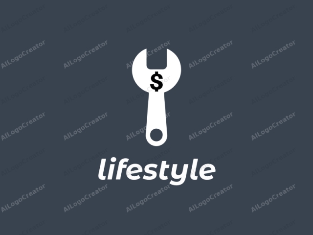 This is a minimalist, digital logo design featuring a white, stylized wrench set against a solid dark gray background. The wrench is depicted in a simple, flat icon style with no intricate details, smooth edges, and clean lines. The handle of