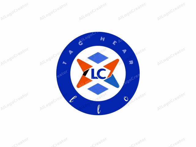 an abstract design. This digital graphic features a stylized geometric logo. The central element is a blue diamond shape with a slight gradient effect. Surrounding the diamond is an orange and blue star-like figure, giving the overall design a dynamic and modern