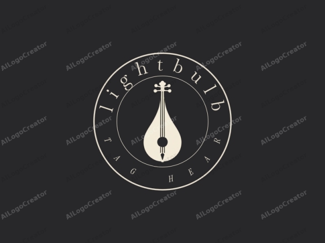 This logo depicts a minimalist rendition of an oud, an ancient Middle Eastern string instrument, against a plain black background. The instrument is portrayed in a monochromatic style using shades of white. The oud has a distinct pear-shaped body with a curved