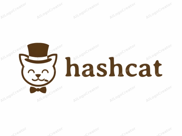 featuring a simple, minimalist design. The logo depicts a stylized cat with a flat, line-drawn appearance, rendered in a rich brown color on a plain white background. The cat’s face is centered and features a wide, joyful smile with