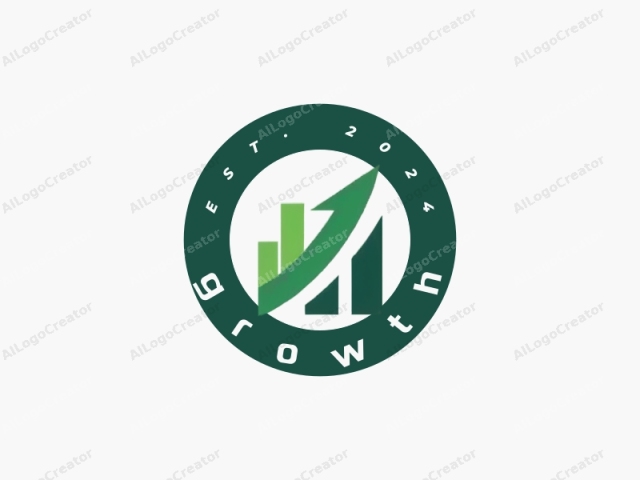 Este logotipo presenta un diseño minimalista con un enfoque en la estética moderna. Utiliza principalmente los colores verde y blanco, creando una apariencia limpia, profesional y fresca. El gráfico central es una representación estilizada de una flecha verde apuntando hacia arriba, comenzando desde