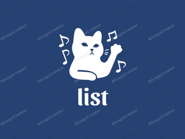 The image is a minimalist, vector illustration of a white cat, rendered in a simple, modern style. The cat is depicted against a solid navy blue background, emphasizing its stark white color. It is positioned centrally in the image, facing slightly to