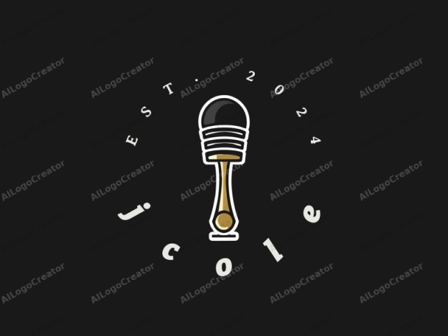 a stylized microphone. This minimalist digital drawing features a sleek, modern take on the classic microphone shape. The design incorporates bold, clean lines and solid colors, with the background being a solid black, which emphasizes the microphone’s form. The microphone