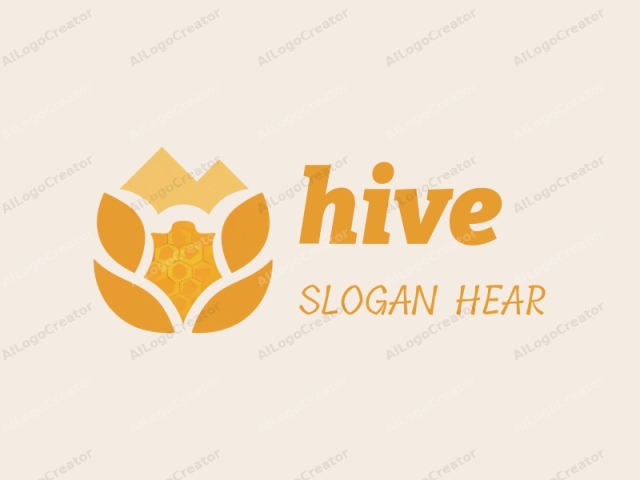 This minimalist logo features a stylized bee in the center. The bee is rendered in bright, bold shades of yellow and golden hues. Its body, with hexagonal honeycomb patterns, represents the bee's characteristic honey-making. Surrounding the bee