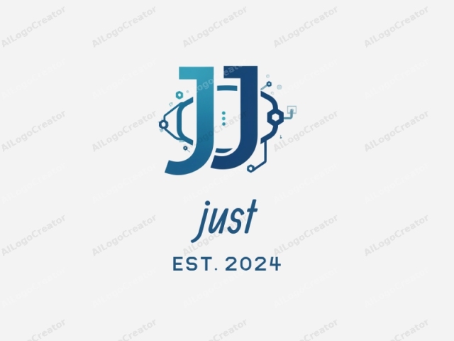 This is a digitally created logo featuring the stylized initials "J" and "J," with each letter occupying the same horizontal line and spaced evenly. The logo utilizes a gradient effect that transitions from a light blue at the top to a darker blue