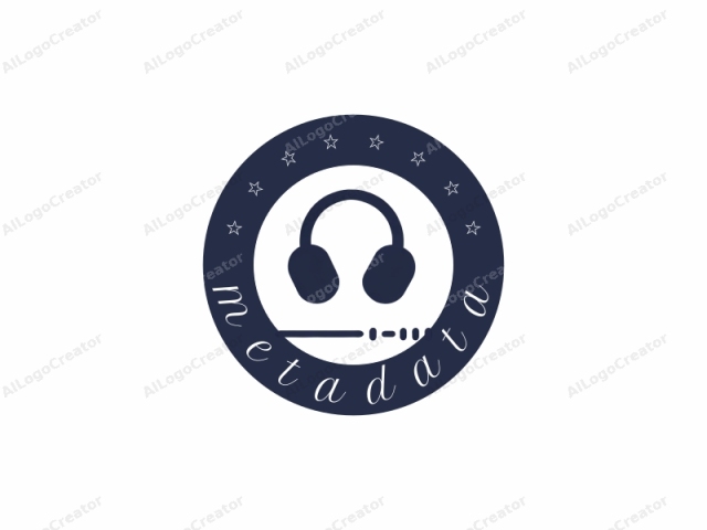 que es un diseño simple y moderno. La imagen es una ilustración monocromática en blanco y negro que presenta un par de auriculares grandes y redondos. Los auriculares se representan de manera simétrica y están conectados mediante una diadema curva y flexible. Debajo de los auriculares,