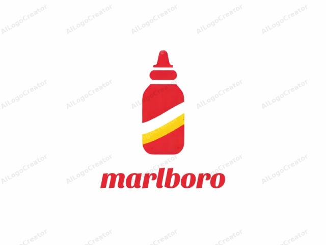 which features a simple, minimalist design. This logo image depicts a stylized bottle with a flat, two-dimensional appearance. The bottle is primarily red, with a thick, horizontal yellow stripe running diagonally across the middle from the top left to the