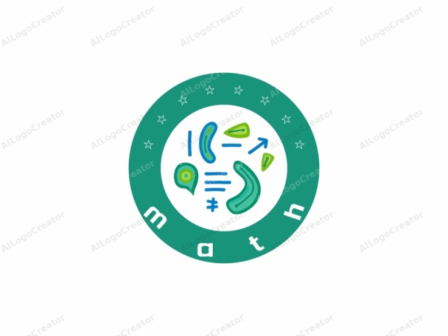 This is a stylized digital logo featuring a collection of abstract, organic shapes arranged in a loosely circular pattern against a plain white background. The shapes vary in size and are primarily colored in shades of blue, green, and yellow, with blue and