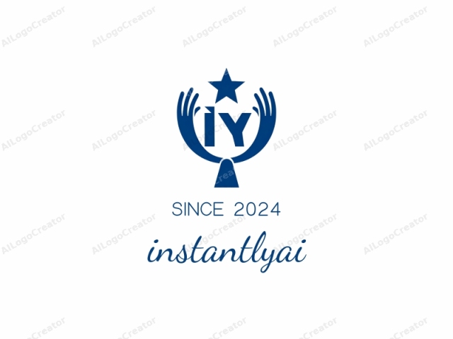This is a logo featuring a stylized design with a modern, minimalistic aesthetic. The logo is rendered in a single, deep navy blue color on a plain, white background. It consists of two symmetrical, stylized hands positioned horizontally,