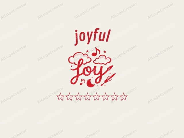 This is a digitally-created, minimalist logo featuring the word "Joy" in an elaborate, whimsical font. The logo is predominantly red, with a white background that makes the design stand out vividly. The font is stylized, with a