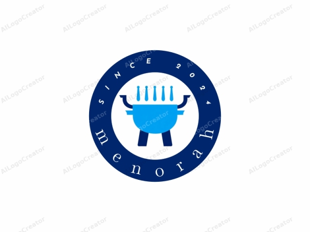 which features a minimalist, abstract design with a flat color palette. The logo is a simple, stylized illustration of a blue pot or kettle, prominently centered against a white background. The pot is depicted with a curved body and a rounded rim,