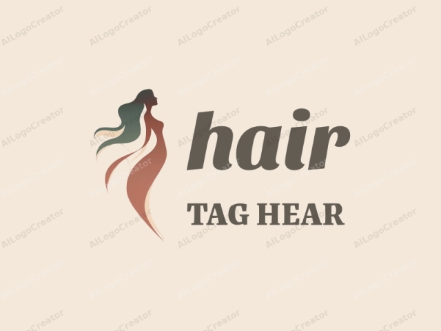 featuring a stylized, minimalist illustration of a woman in a flowing dress. The woman is depicted with a graceful, elongated silhouette, facing left, her hair flowing behind her in soft, organic curves. The dress appears to be form-fitting and