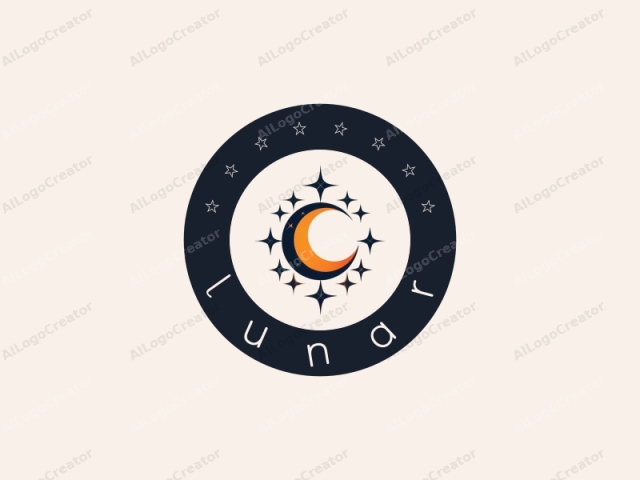 Das Logo ist minimalistisch und abstrakt und zeigt eine stilisierte Darstellung einer Mondsichel mit einem lebhaften orangefarbenen Farbton. Der Mond nimmt die zentrale Position im Bild ein und schwingt elegant von oben links nach unten rechts. Umgeben von