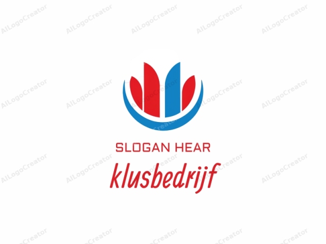 describing its composition, style, and elements using a concise, objective, and informative manner. This logo image is a minimalist, modern graphic representation. It features a stylized abstract design composed of three vertical elements in contrasting colors: two red and one