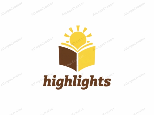 La imagen es un diseño de logotipo simple, limpio y minimalista que presenta un sol y un libro estilizados. El sol está representado en la parte superior, representado como un círculo amarillo con líneas radiadas, simbolizando brillo y calidez. Debajo del sol,