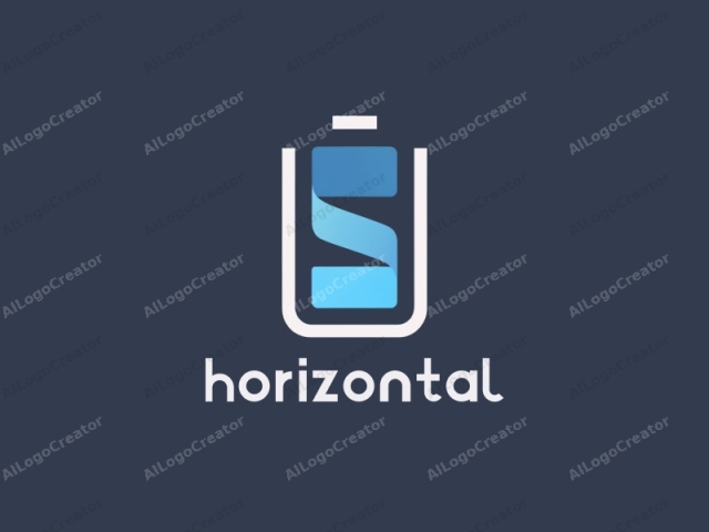 a digital representation of an icon. The image features a minimalist design consisting primarily of white and light blue geometric shapes against a dark blue gradient background. The central subject is a stylized, abstract representation of a battery, with the white outlines of a