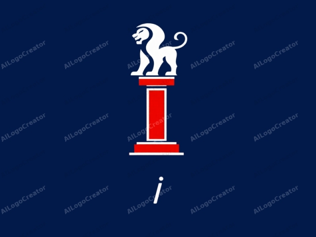 This is a digital logo image featuring a stylized, white lion standing on a red pedestal. The lion is depicted in a simplified, modern graphic style, with clean lines and bold, minimalistic features. The lion's body is sleek and muscular