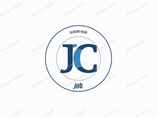 Este es un logo digital estilizado que presenta un monograma en fuente sans-serif, con una estética audaz y moderna. El logo consiste en las letras iniciales "JC" en mayúsculas. La primera letra "J" se representa en un azul marino profundo