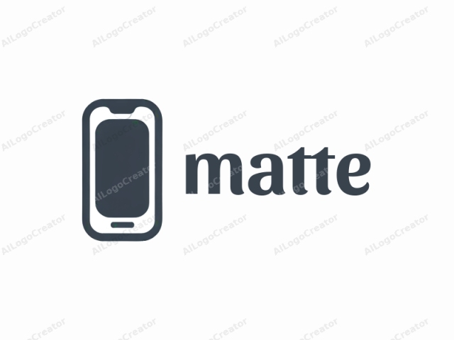 El logotipo es un gráfico minimalista en negro sólido sobre un fondo blanco puro, que representa un smartphone de forma abstracta y simplificada. El smartphone se muestra sin detalles intrincados, en su lugar presenta líneas geométricas limpias que enfatizan sus elementos de diseño esenciales. El dispositivo es