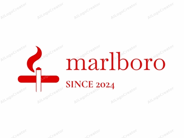 This is a simplified, modern graphic logo in a minimalist style. The design features a bold, red silhouette of a cigarette against a plain white background. The cigarette is depicted with a cylindrical shape that narrows slightly towards the top, where it is