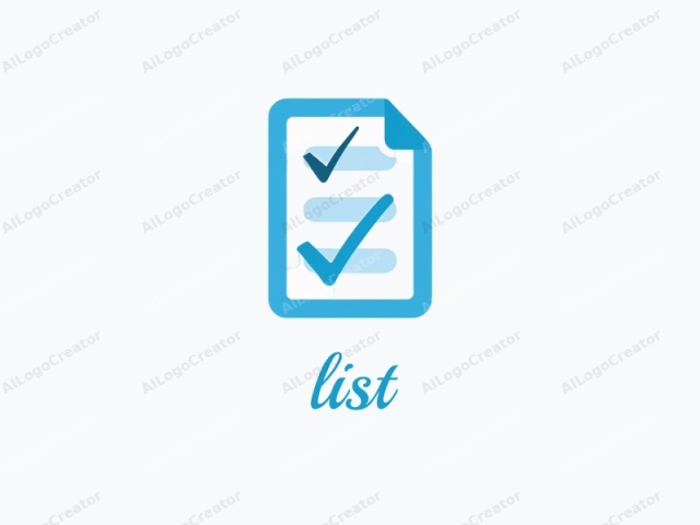 This image is a minimalist, flat design illustration featuring two checkmarks. The logo is square-shaped and consists of a light blue square border enclosing a white background. Within this square, there are two horizontal lines representing text or a to-do list.